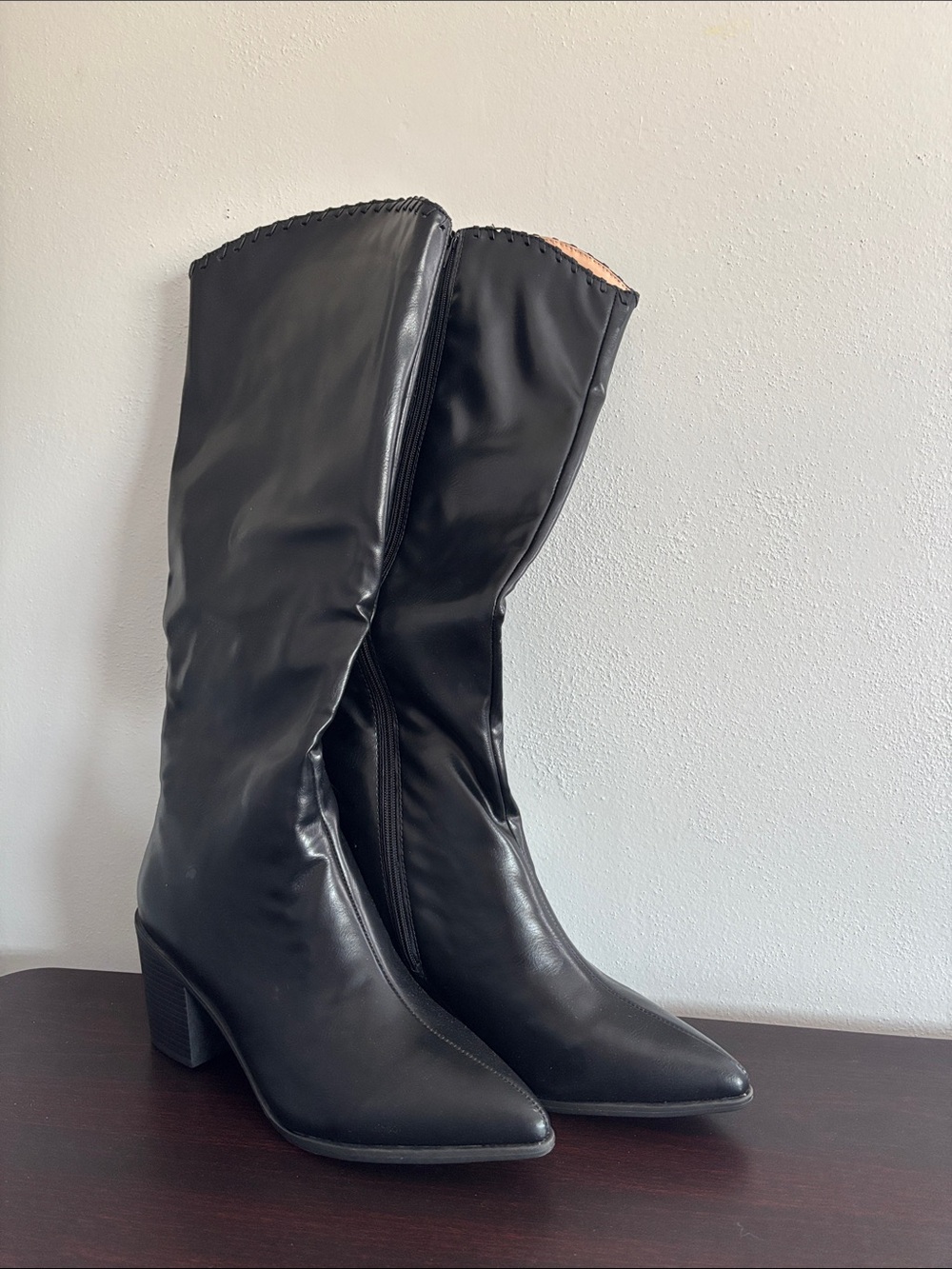 Journee Collection Black Knee-High Block Heel Boots - Picture 6 of 16